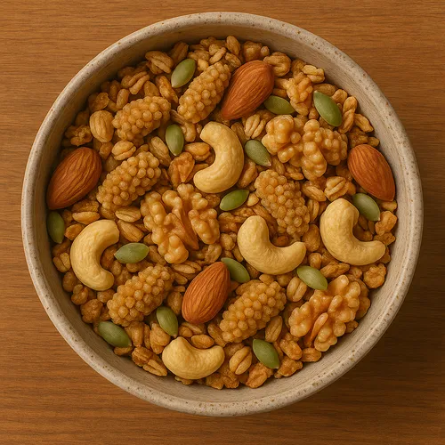 Granola mix containing dried mulberries and nuts